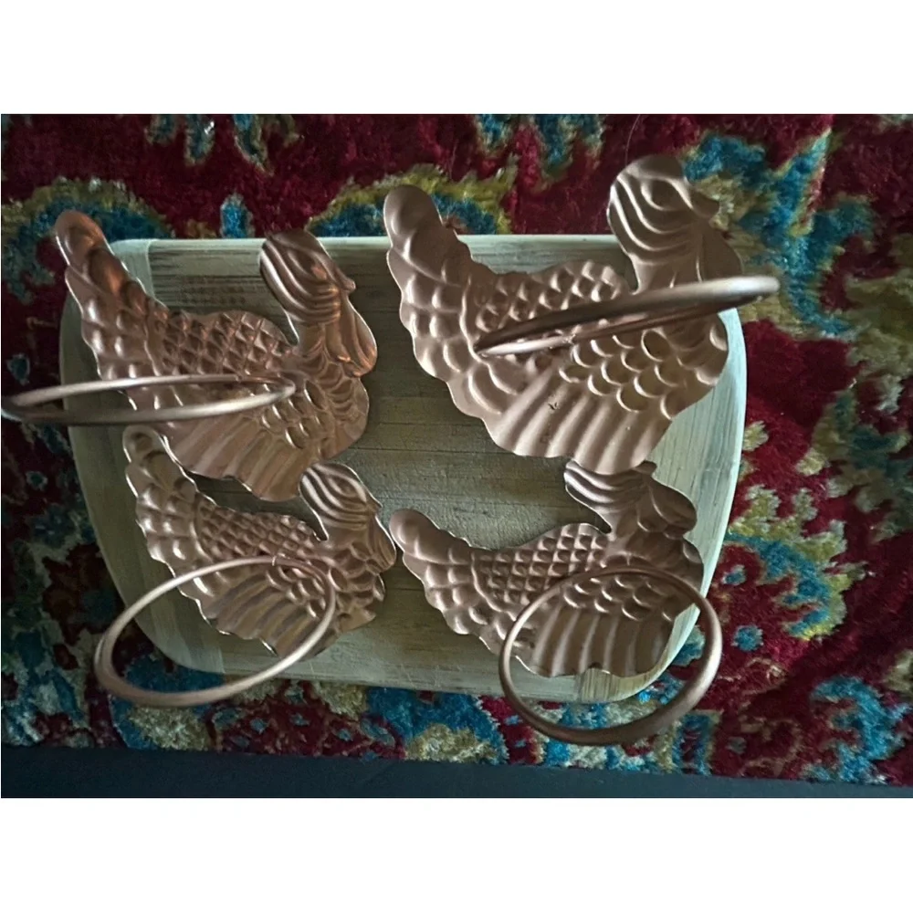 Pier 1 Thanksgiving Turkey Napkin Rings Set Of 4 Copper‎ Color Metal Holiday